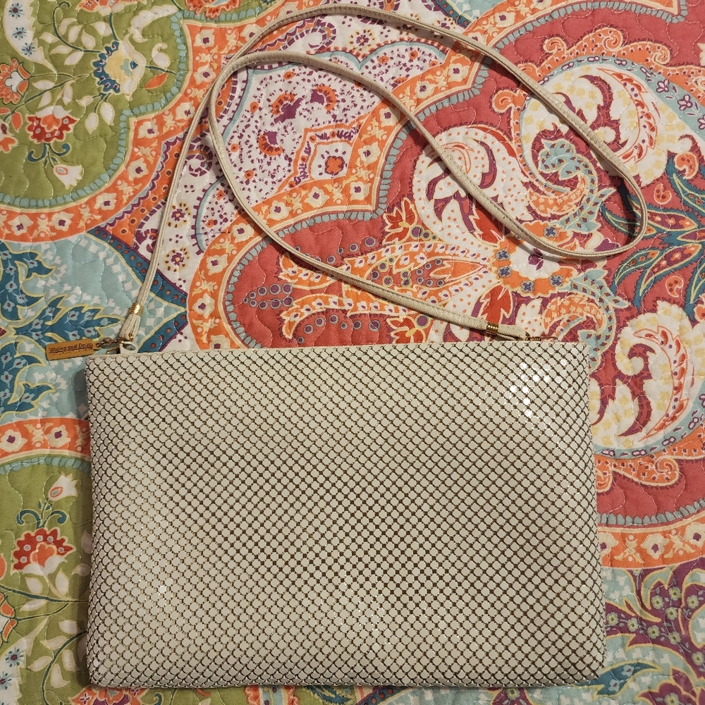 Whiting & Davis Off White Cream Slinky Metal Mesh Crossbody - Picture 2 of 8
